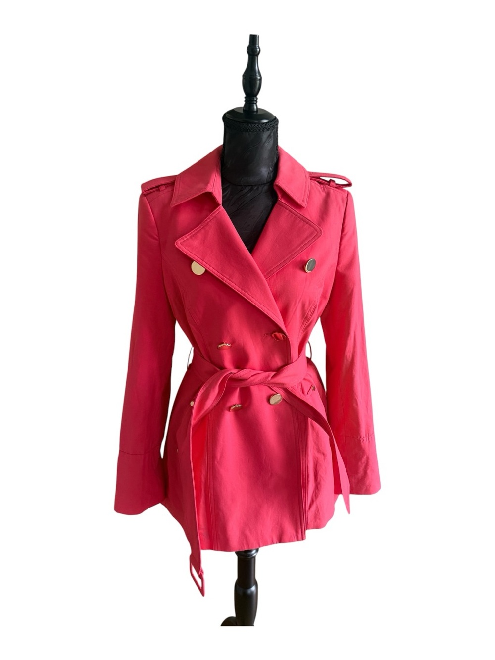Caché Hot Pink Belted Trench Coat Size Medium